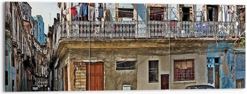 Bild auf Leinwand - Leinwandbild - 3 Teile - Kuba Havanna Balkon - 150x50cm - Wand Bild - Wanddeko - Wandbilder - Leinwanddruck - Bilder - Wanddeko...