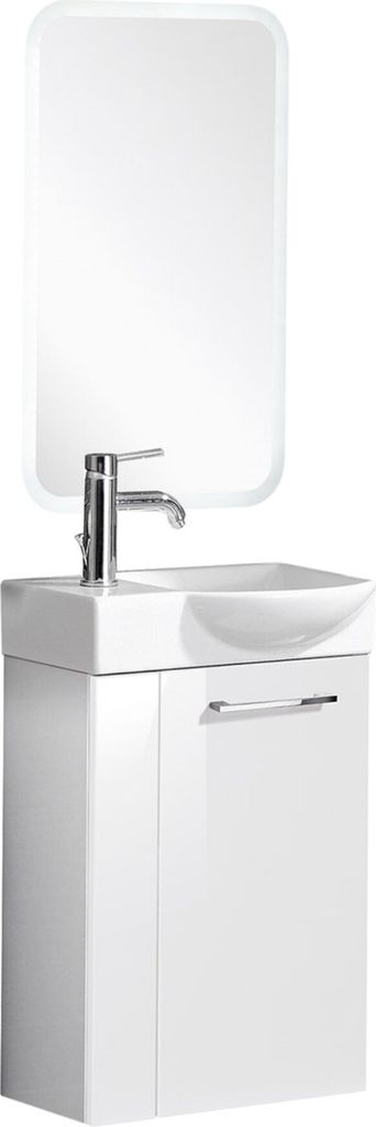 Fackelmann SBC SCENO Gäste WC Set 4-teilig 45 cm, Weiß, rechts, Keramik Hahnloch links inkl. LED-Spiegel und Armatur