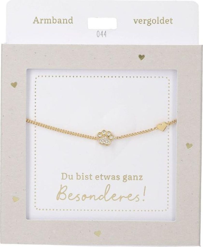 Damen Edelstahl Armband mit Herz-Anhänger, Silberfarbend oder Goldfarbend, 15-20cm Verstellbar-Pfote Gold