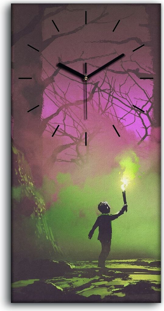 Wandbild Leinwand Bilder mit Uhr Kunstdruck 30x60 Spinnen Horror Wald - schwarze Hände