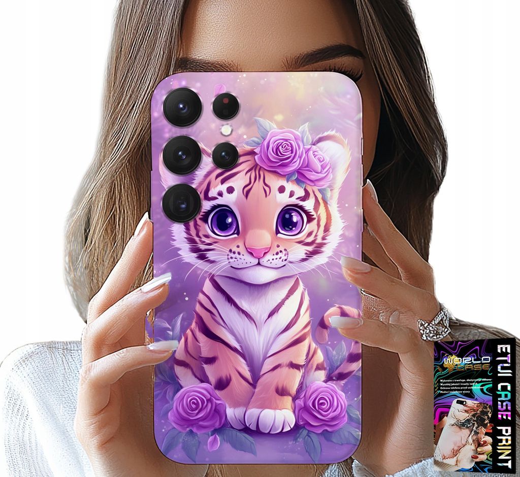 Hülle für Samsung Galaxy S23 Ultra - süßer Tiger auf rosa Hintergrund + Folie