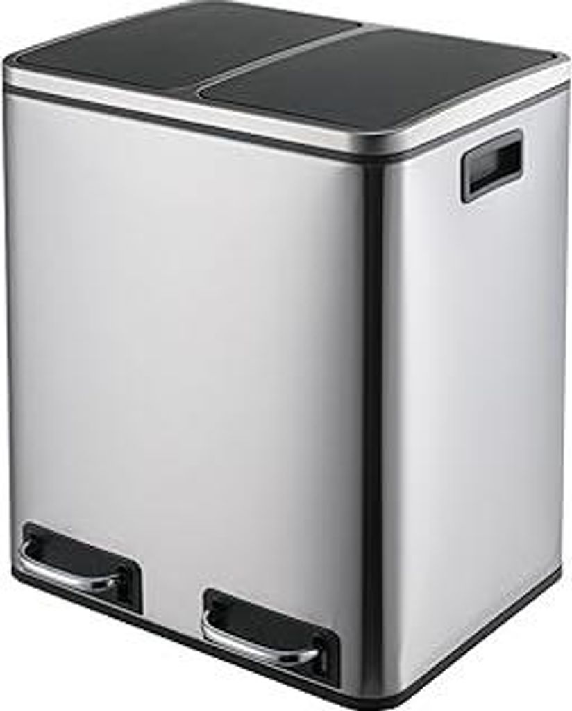 Clevich Mülleimer Küche 30L, Mülltrennsystem 2 Fächer, 2 x 15 Liter,Müllbeutel Büro, Abfalleimer, Treteimer, recycelbare Abfälle, Biomüll, ...