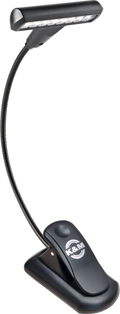 K&M 12264 Notenpultleuchte T-Model LED FlexLight rechargeable - Schwarz - mit Akku, Clip-Befestigung, Schwanenhals, 4200 Lux