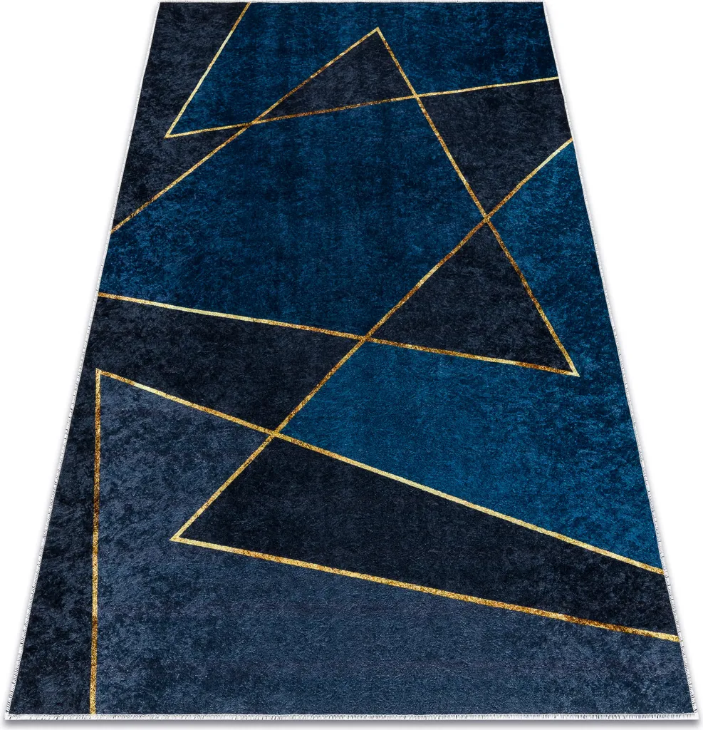 Tapis Bleu Antidérapant MIRO 140x190 cm Lavable au Design Géométrique
