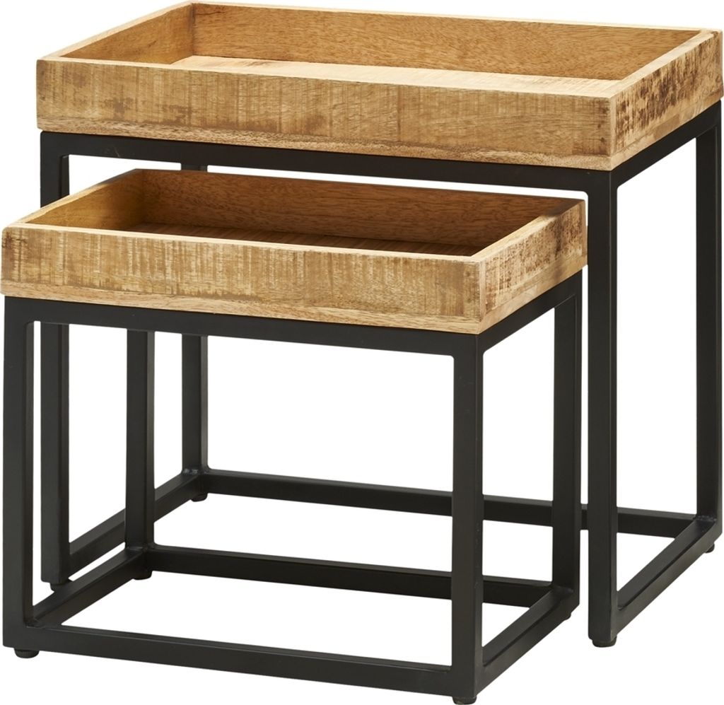 Satztisch >IRON< in braun / schwarz aus Massivholz / Metall - 50x45x30cm (BxHxT)