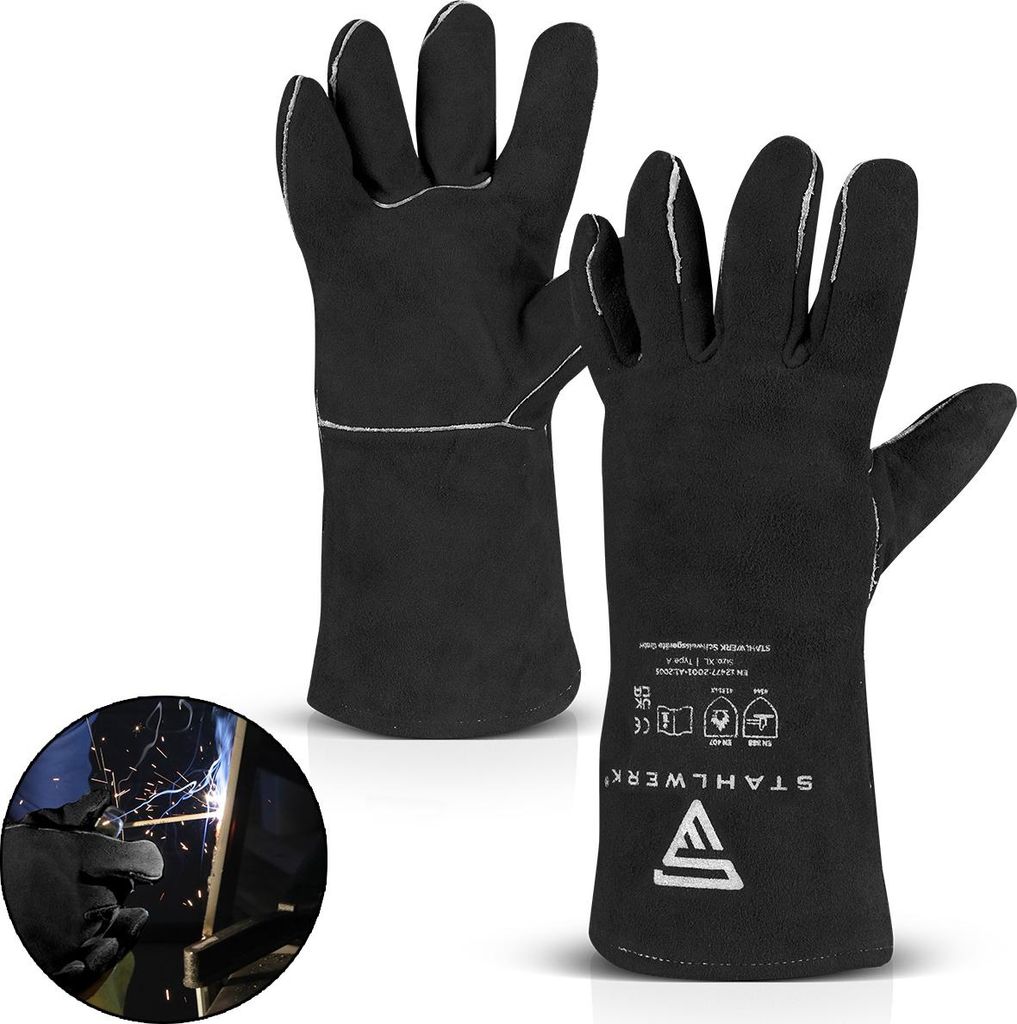 STAHLWERK Schweißerschutzhandschuhe extra robuste Hitzeschutzhandschuhe