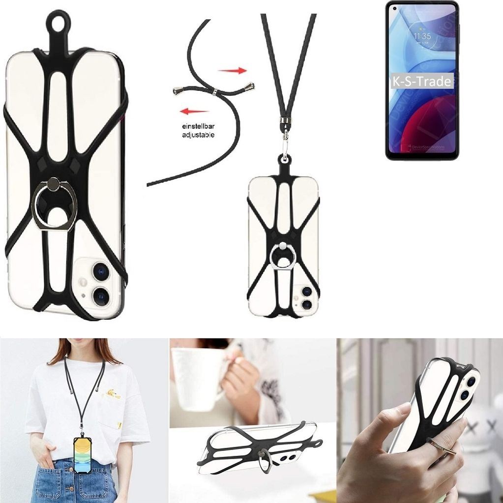 K-S-Trade 3in1 Handykette Handyband Handykordel Halsband Smartphone-Ring Handy-Ring kompatibel mit Motorola Moto G Power (2021) Fingerhalterung