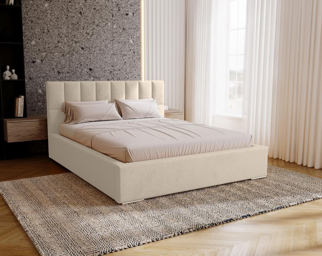 Einzelbett mit Polsterung 120x200 EMPORIA - Vanille