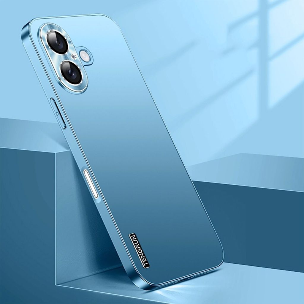 Für Apple iPhone 16 Plus Feinmattes Metall Design Optik Handy Hülle Case Tasche Hellblau