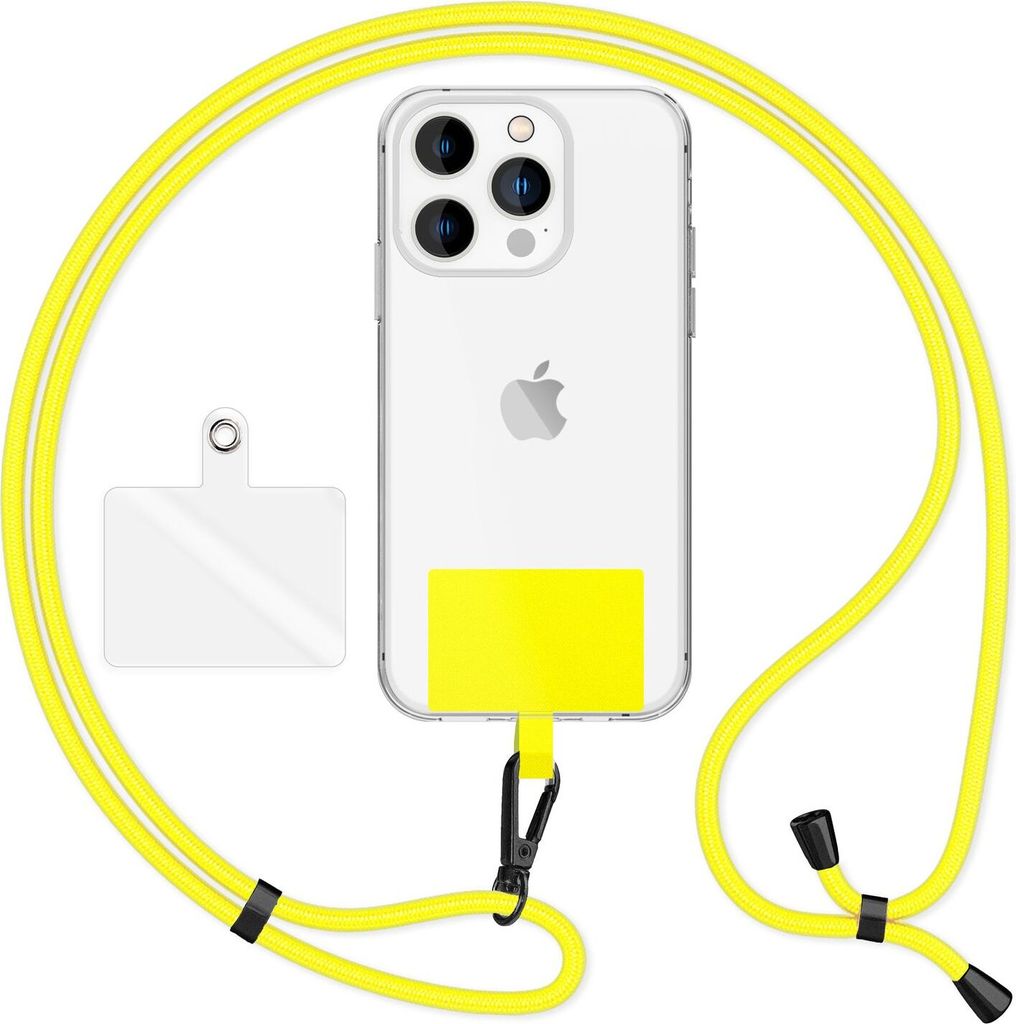 HoldMe Air Edition - Universal Lanyard mit 2 Pads & Karabinerhaken (matt-schwarz) - 160cm Handyband zum Umhängen - Gelb