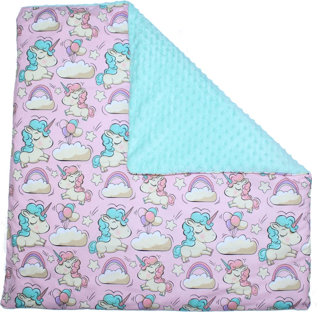 MINKY Wendebezug Kissenbezug Kissenhülle Hülle Kissen Bezug Baby Kinder Deko - 31 - Einhorn + Minze