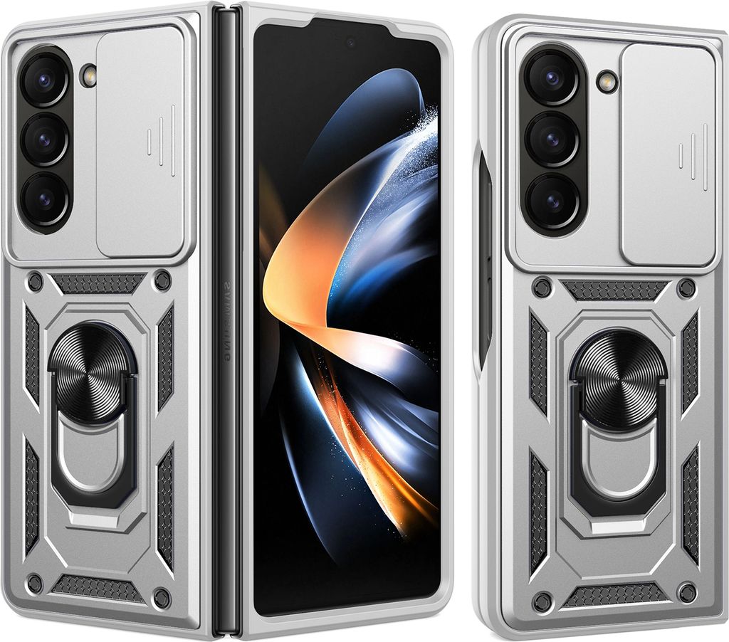 Hülle für Samsung Galaxy Z Fold 6 Magnetische Ring Ständer Halter Dia Kameraschutz TPU Bumper Silikon Schutzhülle Silber