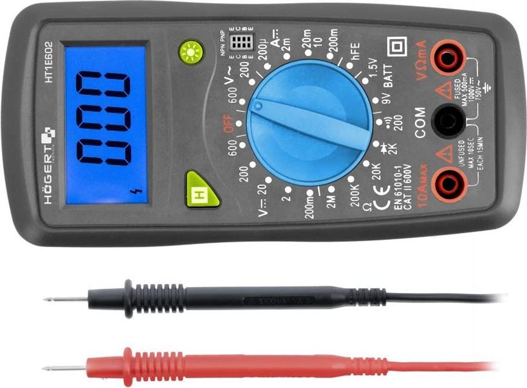 HÖGERT TECHNIK - Digitalmultimeter mit LIVE-Funktion, LCD 1999 blau hinterleuchtet, DATA HOLD, Batterietest 1,5/9V, Gummischutz, kompakt & zuverl...