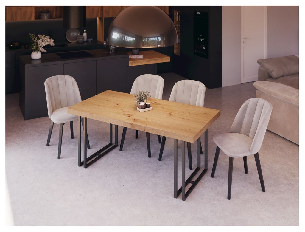 Furneo | Klapptisch - Esstisch - 180/280 cm - Eiche Artisan - Stabil und stilvoll - Metallbeine - für Küche und Esszimmer - Loft