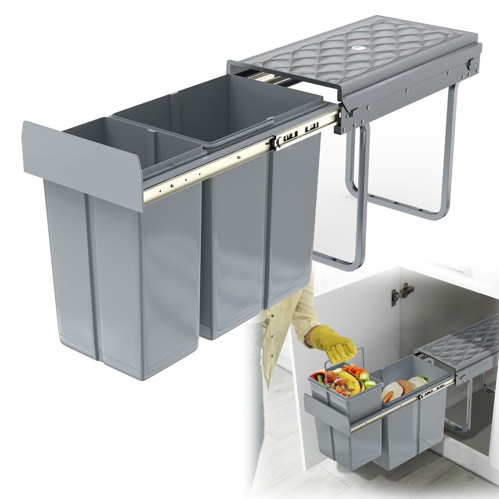 Sessamen-LP Einbaumülleimer Unterschrank Einbau-Mülleimer Küche Abfalleimer Ausziehbarer Abfallsammler Mülltrennsystem mit Teleskopschienen Gra...