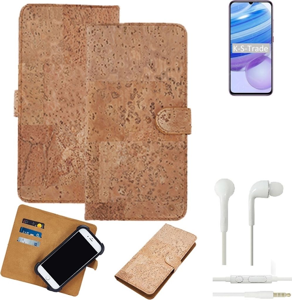 K-S-Trade Hülle kompatibel mit Xiaomi Redmi 10X Pro + in ear Kopfhörer Kork Handyhülle Cover Schutzhülle TPU Case Bumper in Hellbraun, (1x)