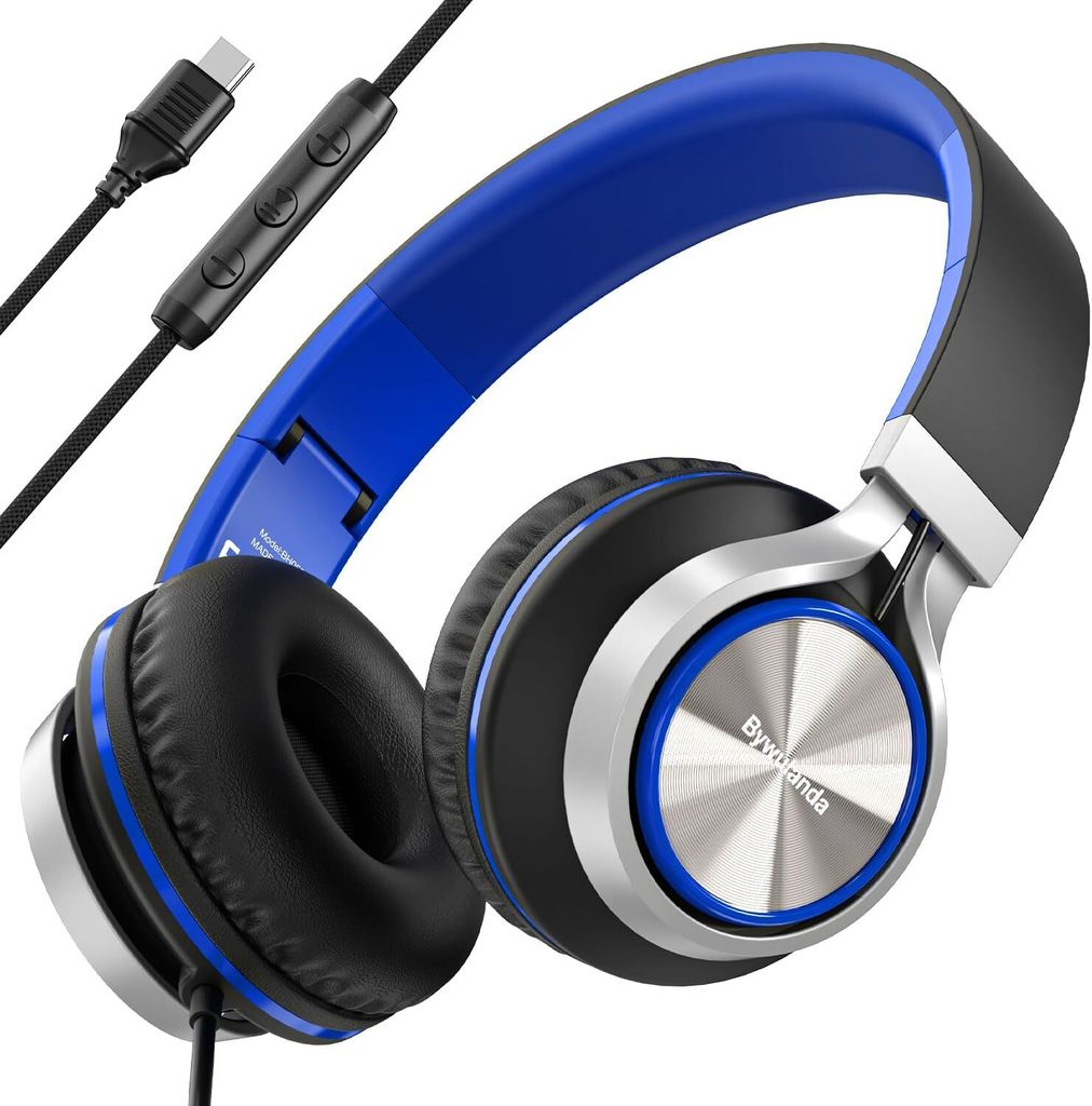 mit Mikrofon und Lautstärkeregler, Over Ear Stereo für iPhone 15, 16 Pro, kabelgebunden, Faltbare für Smartphones, Chromebook, Laptop, Tablets, ...