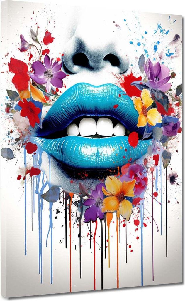 Lippen Abstract Flower Leinwandbild Wandbild Kunstdruck XL Deko: 75x100x4cm