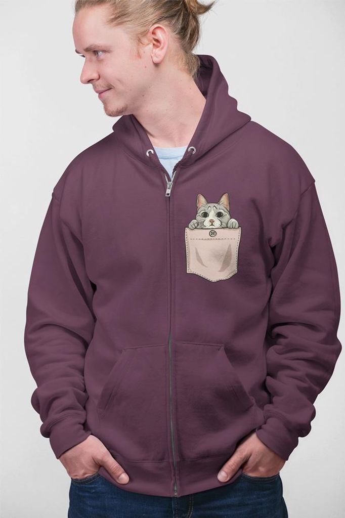 D&B Uni Hoodie ZIPPO00009 Cute Cat Braun-Größe L
