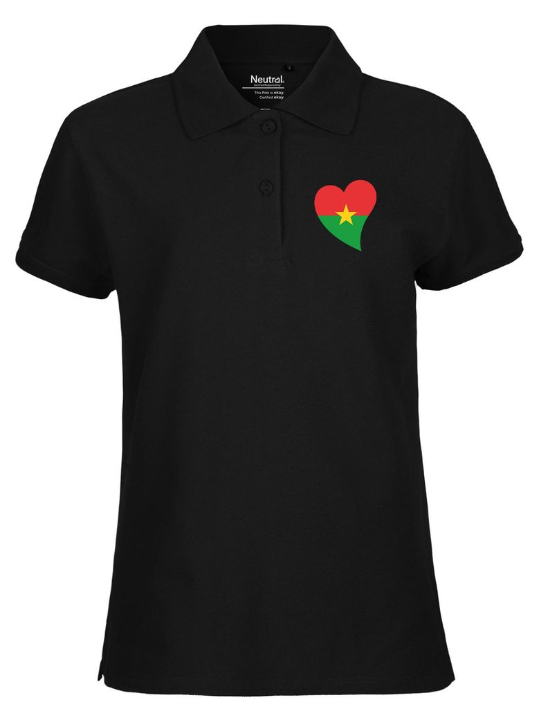 Huuraa Damen Polo Shirt Burkina Faso Flagge Herz S Black Bio Baumwolle Fairtrade Poloshirt Geschenkidee