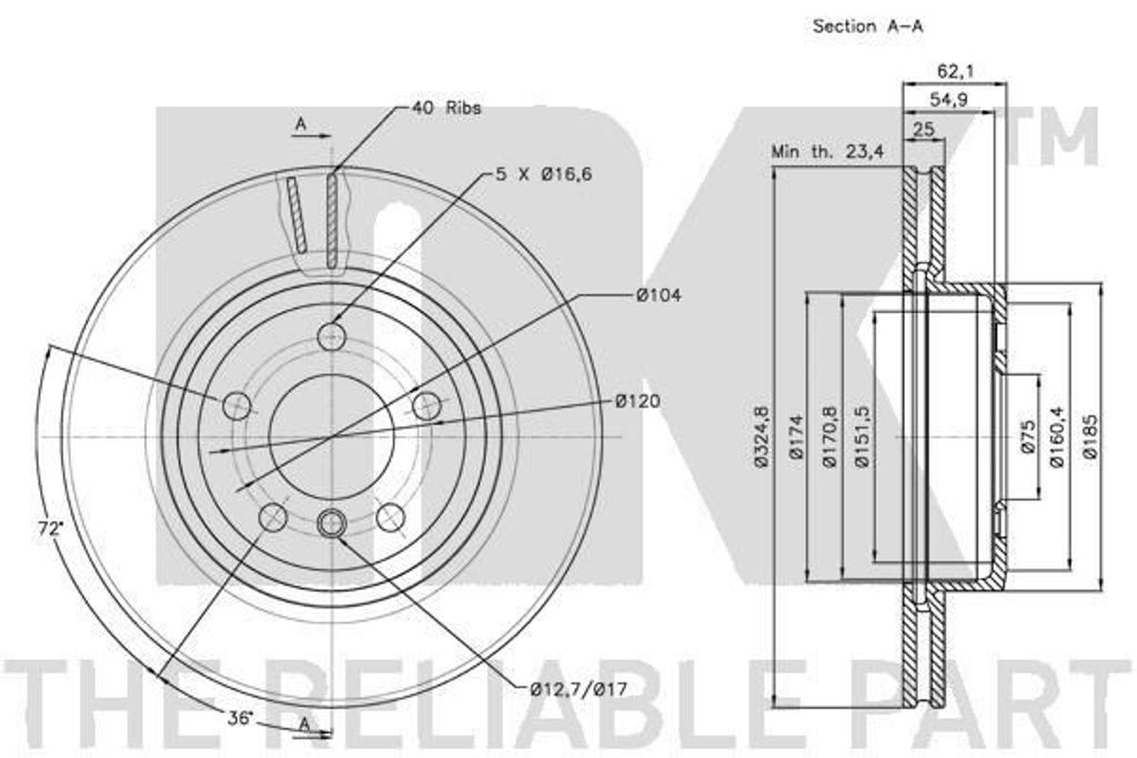 2x NK Bremsscheibe 201564 für BMW X3 (E83) 62 9mm 325mm