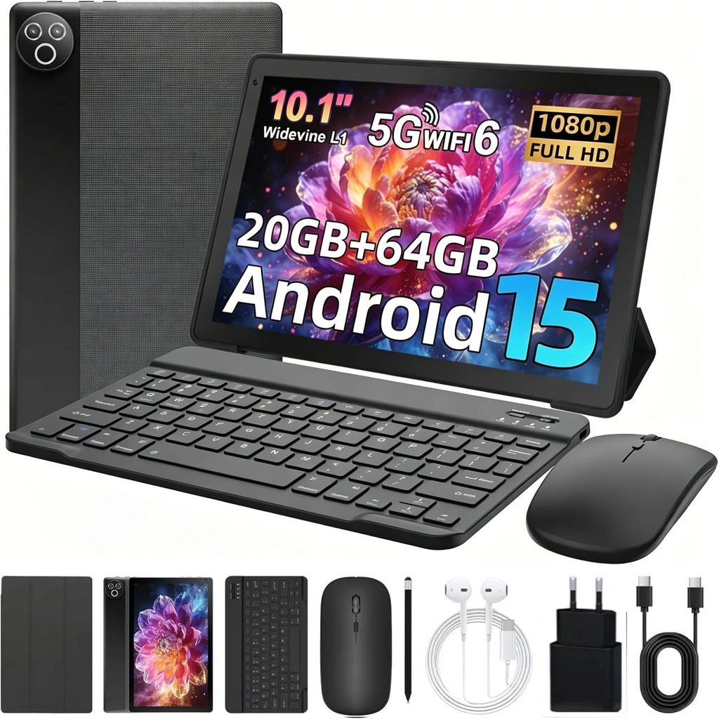Tablet 10 Zoll Android 15, mit Tastatur, Hülle, 20 GB RAM + Produktbild 