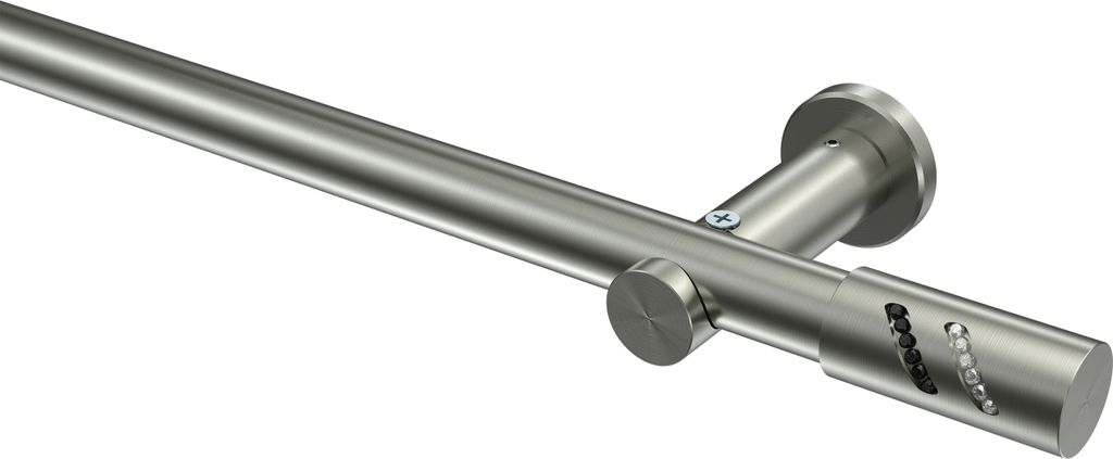 Interdeco Gardinenstange / Vorhangstange Edelstahl-Optik, Typ Platon Zoena (Glitzerzylinder) ohne Ringe, 20 mm Ø 1-läufig, 140 cm