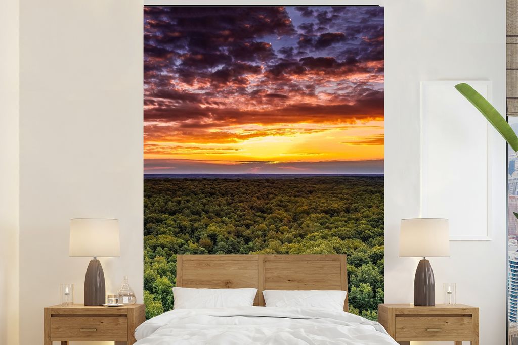 MuchoWow Fototapete für Wohnzimmer oder Schlafzimmer Wandtapete Vinyl Motivtapete Wald - Nacht - Himmel - Horizont - Bäume - 170x260 cm - Wohnz...