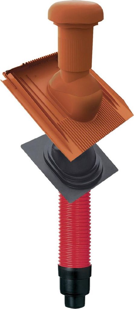 An exploded view of a ventilation system component for a roof.