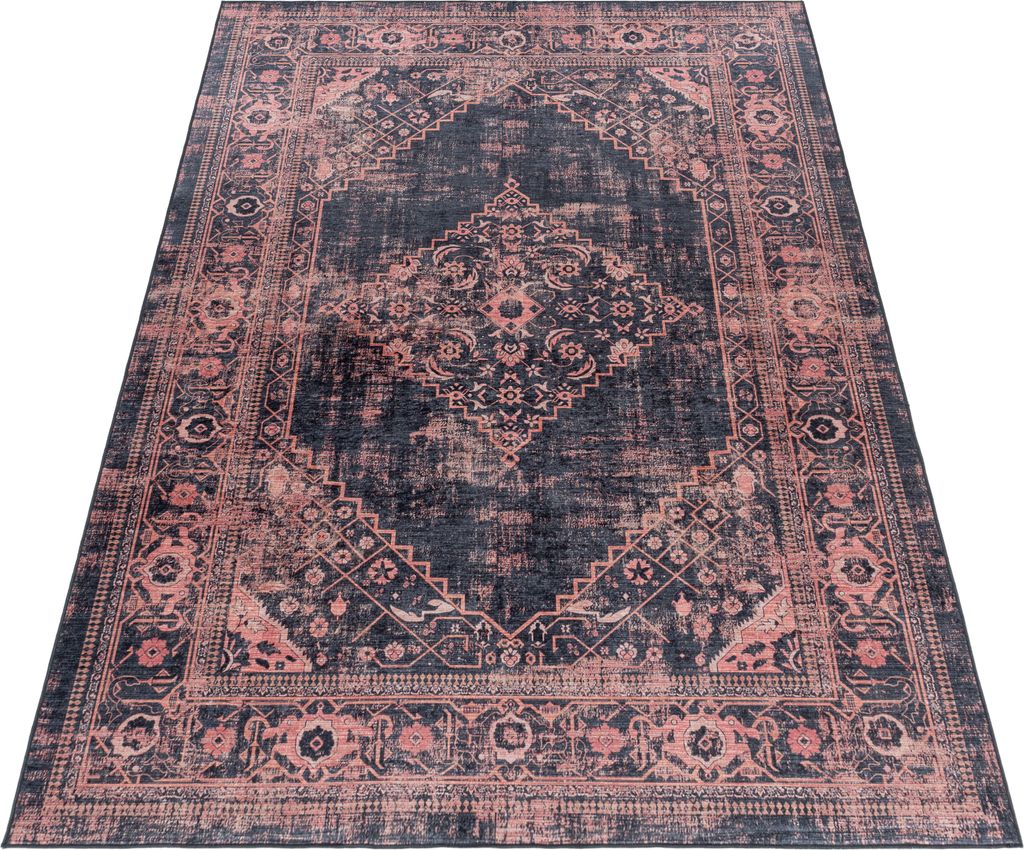 Waschbarer Teppich Wohnzimmer Flur Küche Rechteck 120x170 Rot Orientalisches Design aus Polyester