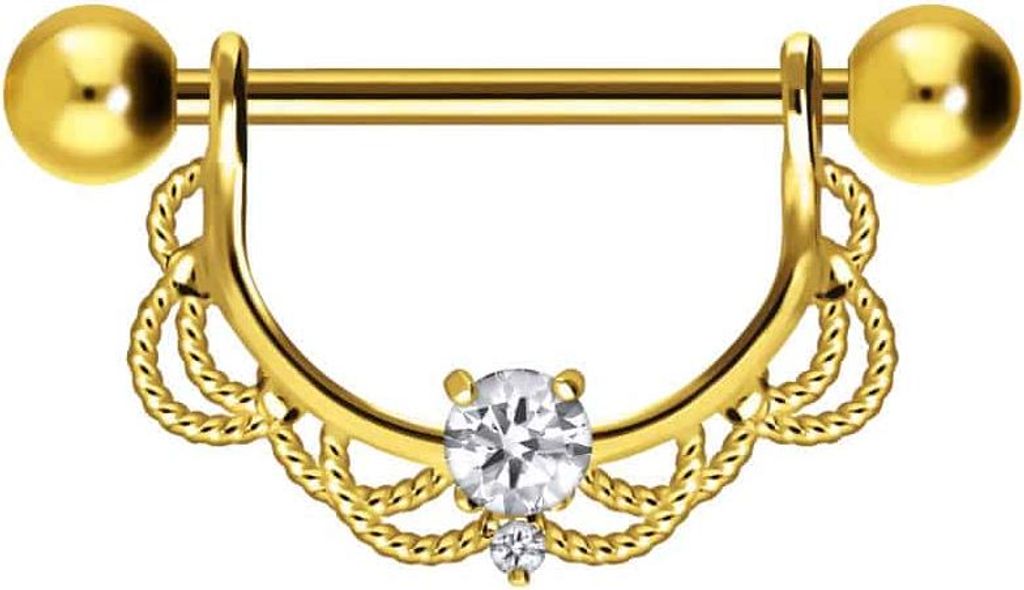 Brustwarzenpiercing, Zungenpiercing, Intim-Piercing Chirurgenstahl Nippelpiercing ORIENTALISCHES DESIGN + KRISTALL Gold Stablänge: mm