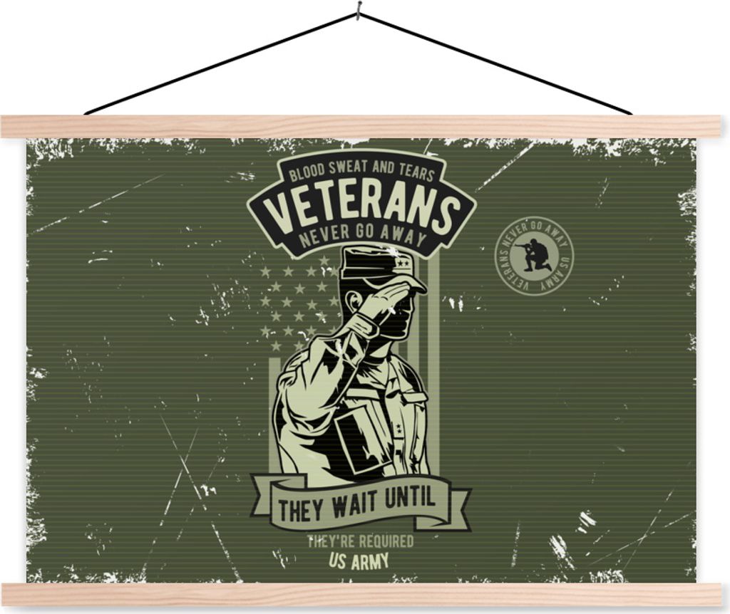 MuchoWow Textilposter Vintage - Armee - Fahne 60x40 cm mit holzfarbenen Rahmen - Bilder