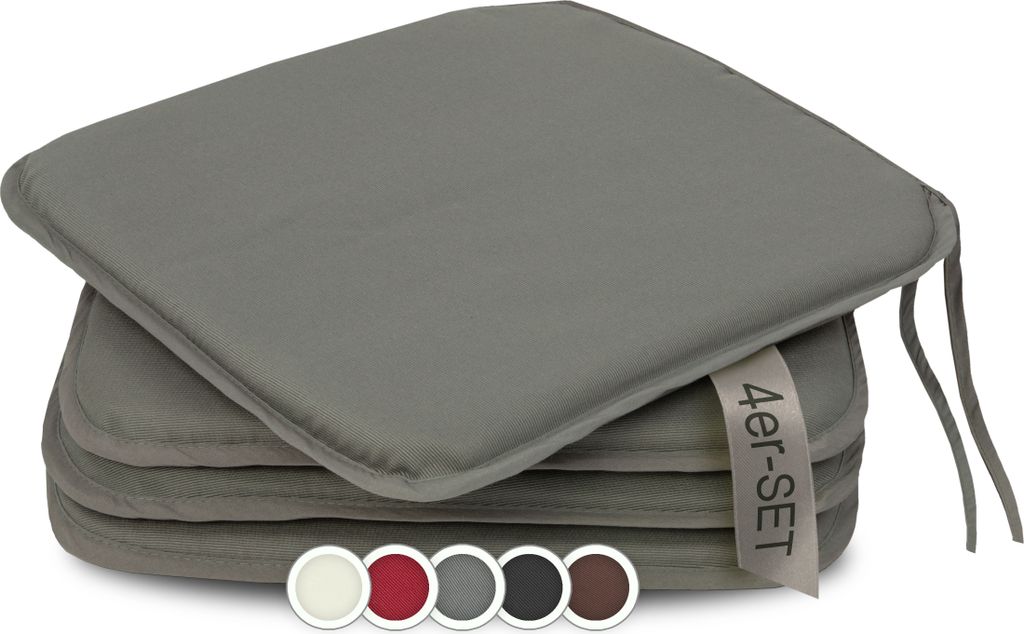 4er Set Stuhlkissen, 38x38 cm, grau, quadratisch, mit Produktbild 