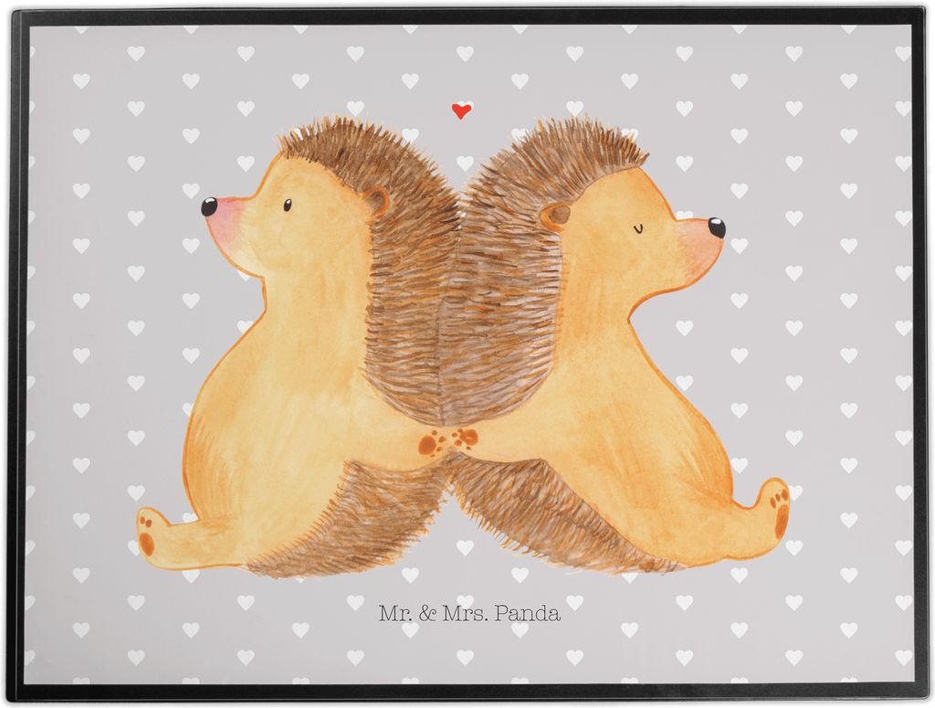 Mr. & Mrs. Panda Schreibunterlage Igel händchenhaltend - Grau Pastell - Geschenk, schreibtischunterlage, Tischunterlage, schreibtischunterlagen, F...