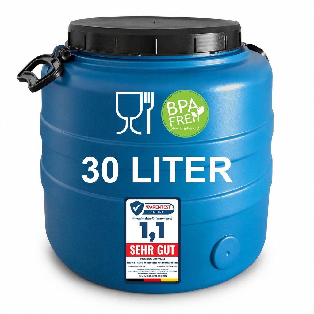 Plasteo 30 L Weithalsfass Lebensmittelecht HDPE Futtertonne Produktbild 