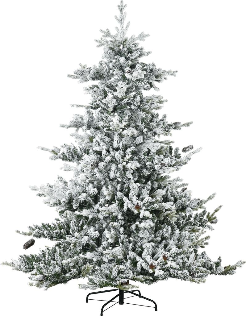 Weihnachtsbaum, Kunsttanne, 1,80m groß, üppige Form, realistisches Aussehen, schneebedeckte Zweige, Tannenzapfen