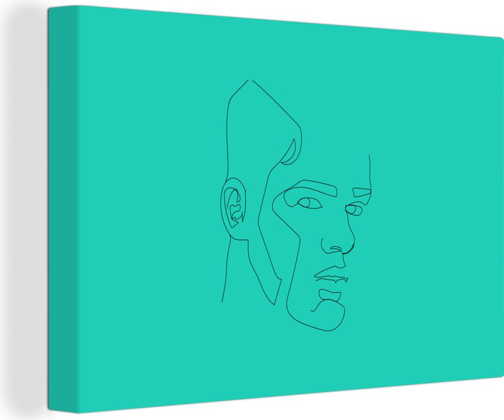 OneMillionCanvasses - Leinwandbilder - 140x90 cm, Mensch - Strichzeichnung - Grün, Wandbilder Kunstdruck Wanddekoration - Foto auf Leinwand - Ge...