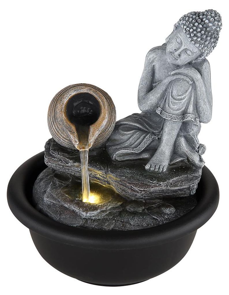 Springbrunnen, Schwarz-matt, Buddha, LED-Licht, H 19 cm Produktbild 