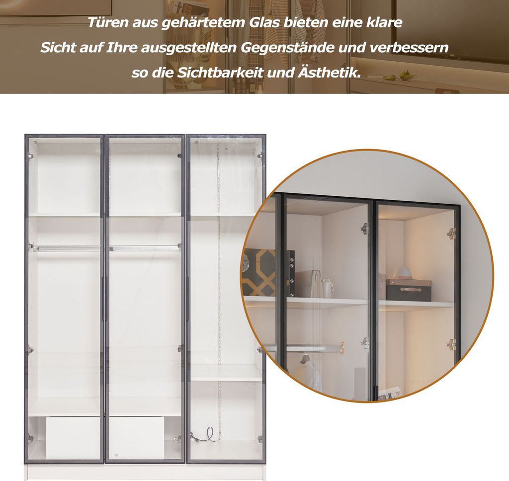 okwish Kleiderschrank mit 3 Glastüren, 1 Schublade und 1 Produktbild 7