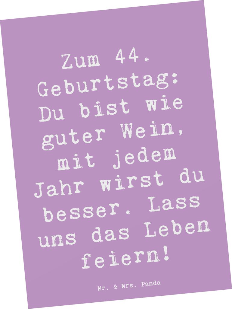 Mr. & Mrs. Panda Postkarte Spruch 44. Geburtstag - Lavendeltraum - Geschenk, Happy Birthday, Ansichtskarte, Alter, kreativ, kunstkarte, Grußkarte,...