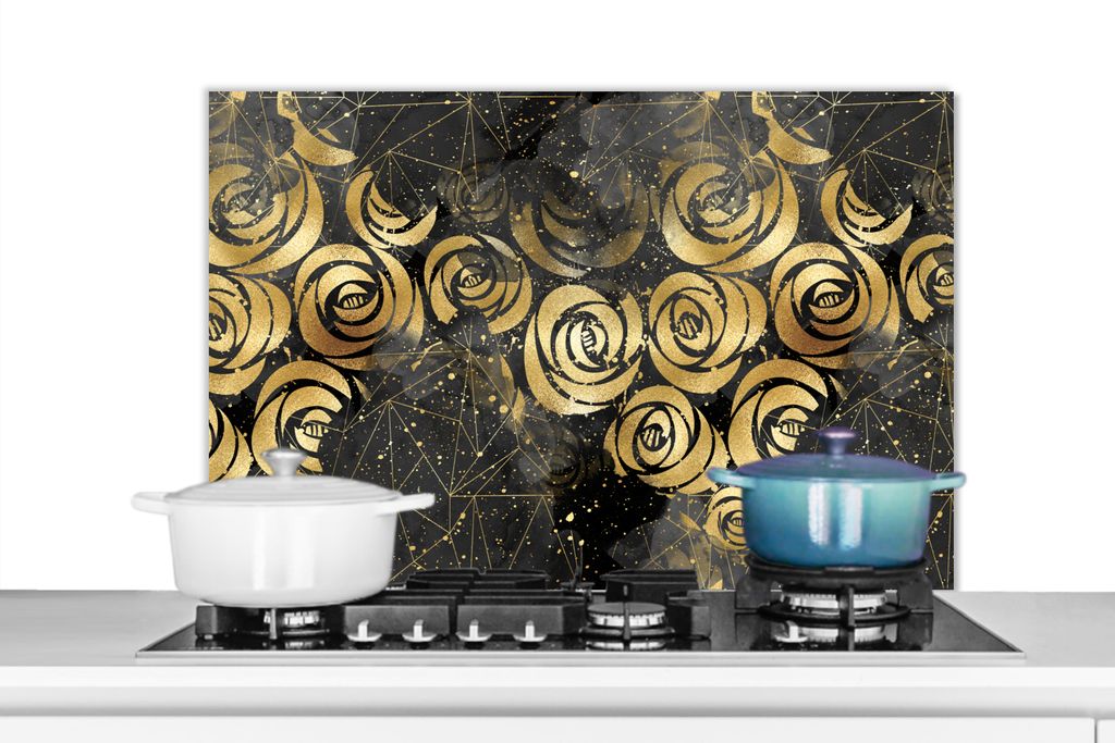 KitchenYeah Spritzschutz Küche - Küchenrückwand - Wandschutz für Herd und Spüle - Marmor - Gold - Rose - Muster 80x55 - Alu-Dibond (Alternat...