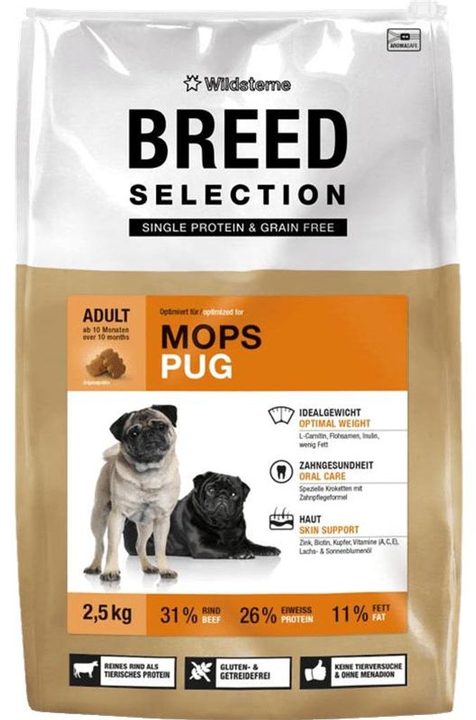 Wildsterne Breed Mops | optimiert für den Mops ab dem 10. Lebensmonat | von Tierärzten entwickelt | 2,5kg