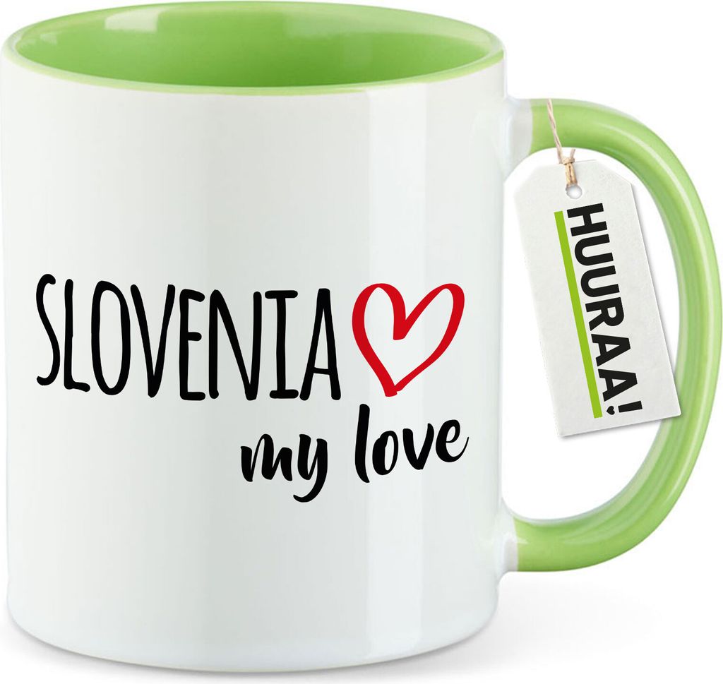Huuraa Kaffeetasse Slovenia my love 330ml Grün Keramik Kaffeebecher Geschenkidee