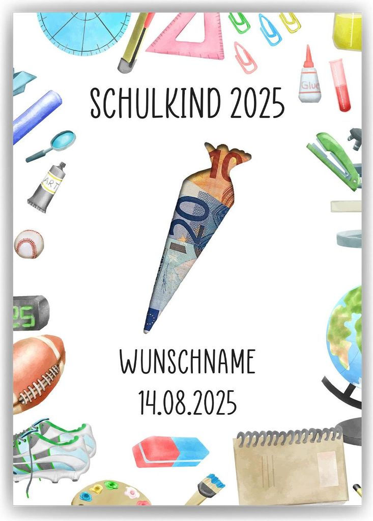 Personalisiertes Geldgeschenk zur Einschulung Geschenk Schulanfang Schultüte – DIN A4 (21x29.7cm)