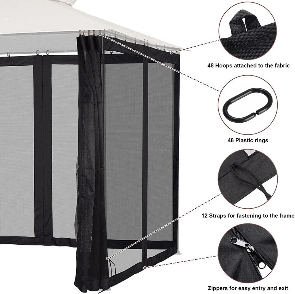 Topchances Moustiquaire Gazebo 300x360cm - Filet de Remplacement Noir - 6