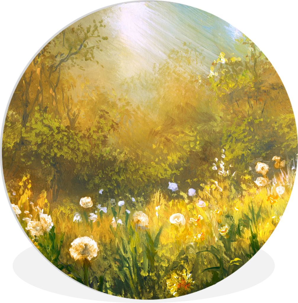 MuchoWow Rundes Wandbild - Runde Bilder Blumen - Sommer - Aquarell Ø 90 cm Kreis Wanddekoration Kunststoff - Wandkreis - Wandschmuck - Wand-Krei...
