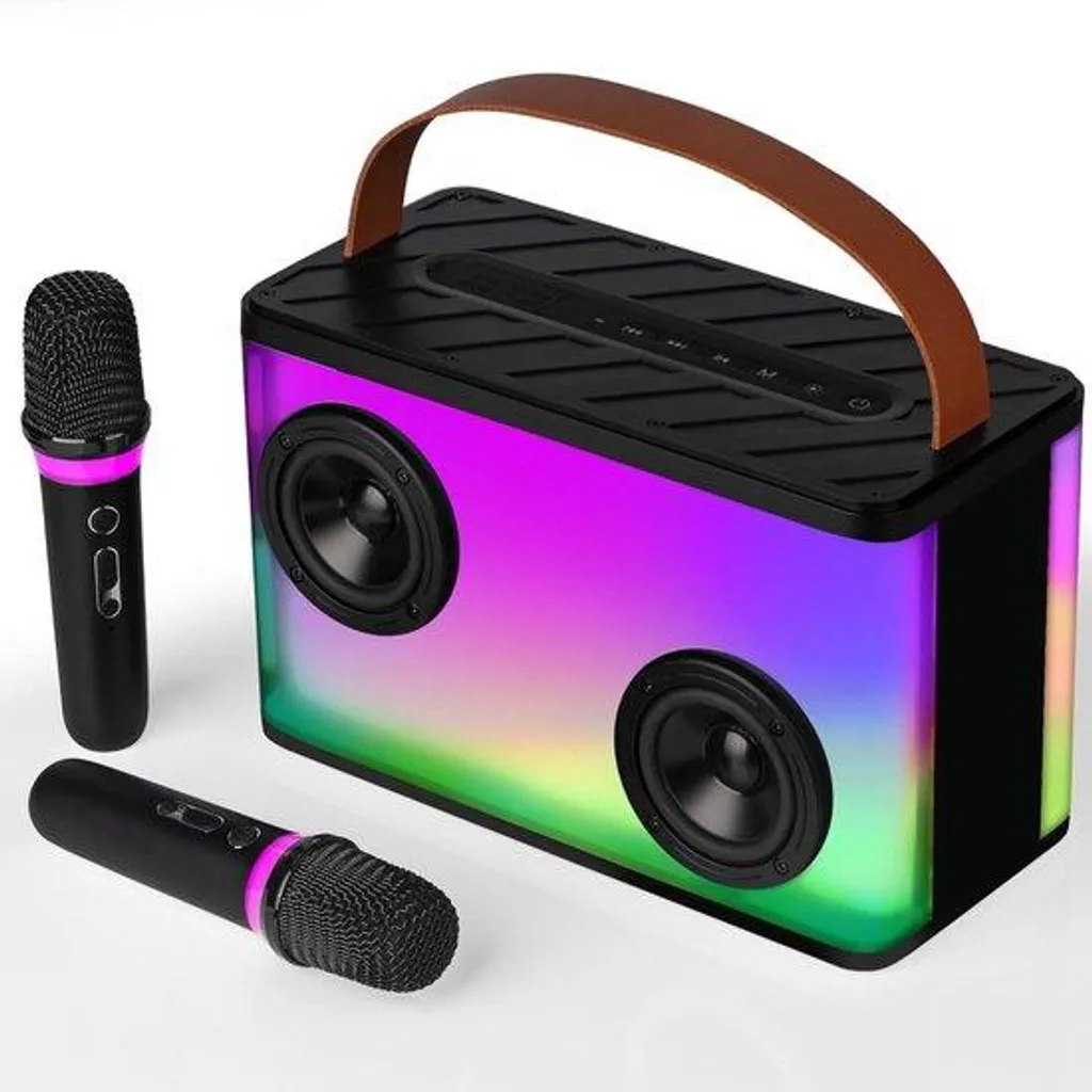 Machine De Karaoké Bluetooth 5.3 – 2 Micros Sans Fil, Haut-parleur 4 Pouces, Batterie 2000mAh – Effets Vocaux Fun