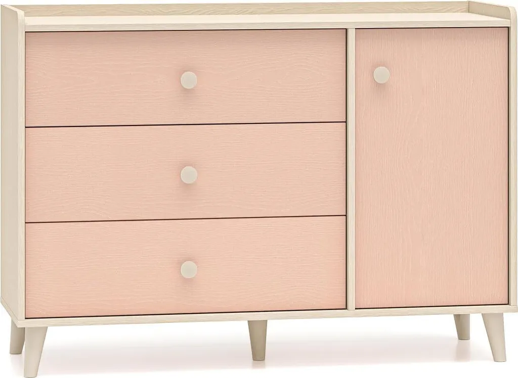 Commode de Rangement 120cm Rose et Beige - Bahut Bas Style Nordique