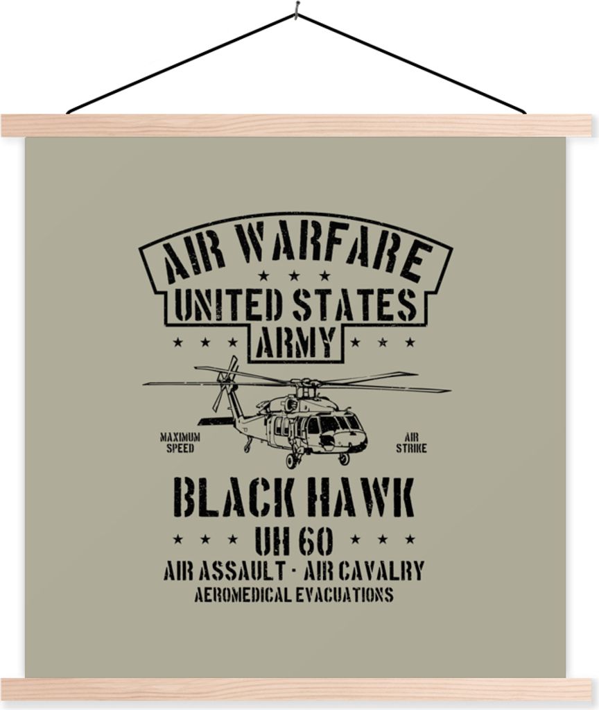 MuchoWow Textilposter Mancave - Hubschrauber - Vintage - Amerika 40x40 cm mit holzfarbenen Rahmen - Posterleiste