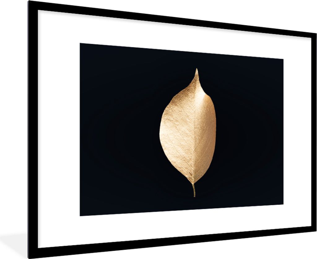 MuchoWow Gerahmtes Poster Blätter - Gold - Schwarz - Pflanzen - Luxus 90x60 cm - Poster mit Schwarzem Bilderrahmen Wandposter Rahmen Foto Bilder...